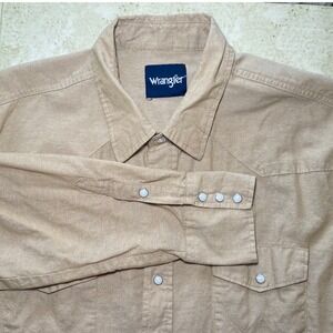 Wrangler Mens 2XT Tall Western Pearl Snap Shirt Tan Khaki Cotton MS728KH
